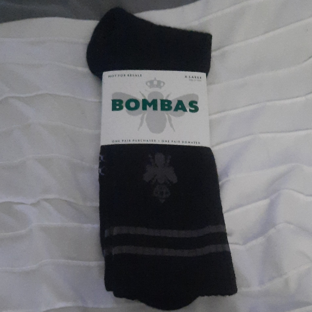 Bombas Black Crew Socks with Subtle Stripe Detail